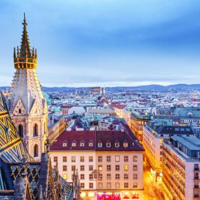 Vienna,,Austria,,Europe.,Lovely,Twilight,Skyline,View,From,Above,Of
